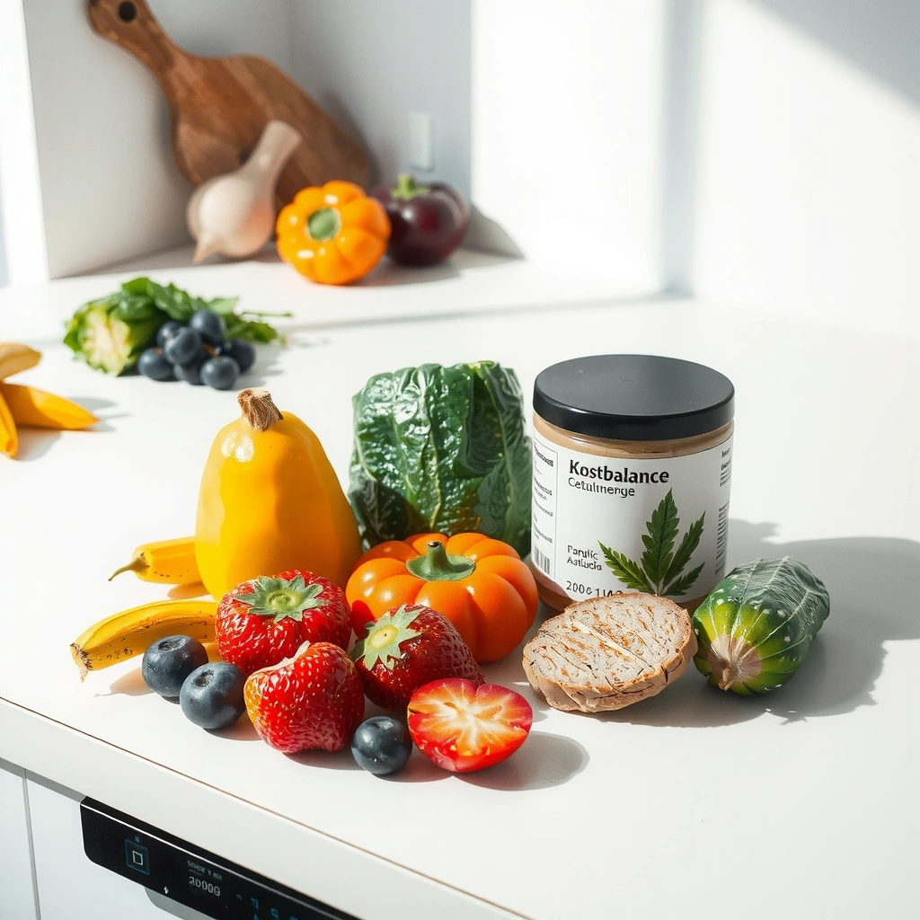 Frische, bio-zertifizierte Lebensmittel auf einer Küchentheke